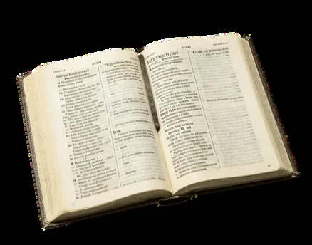 Une bible ouverte, posée à plat, ses deux pages visibles